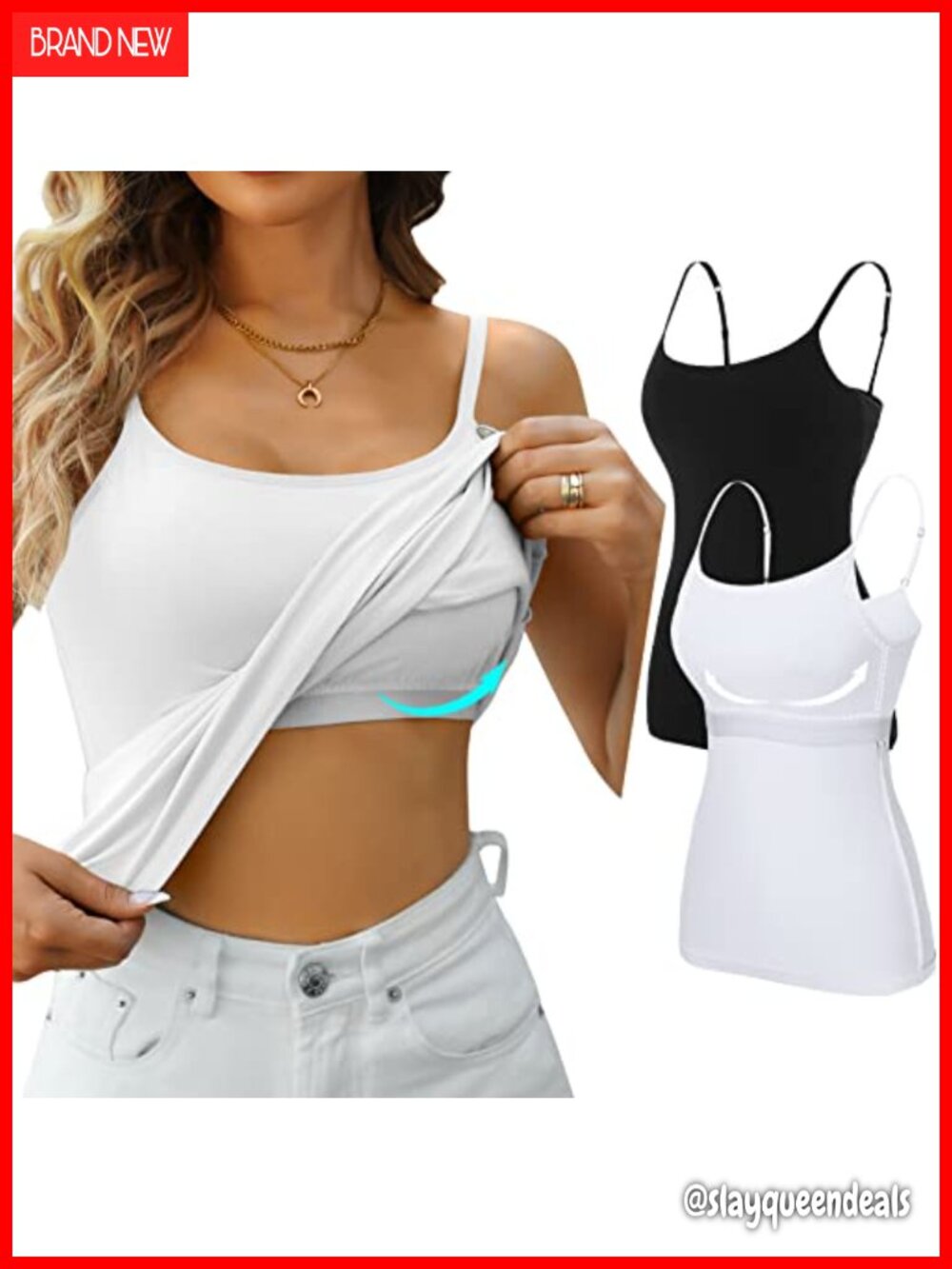 Women Cotton Tank Top with Shelf Bra Adjustable Spaghetti Strap Camisole